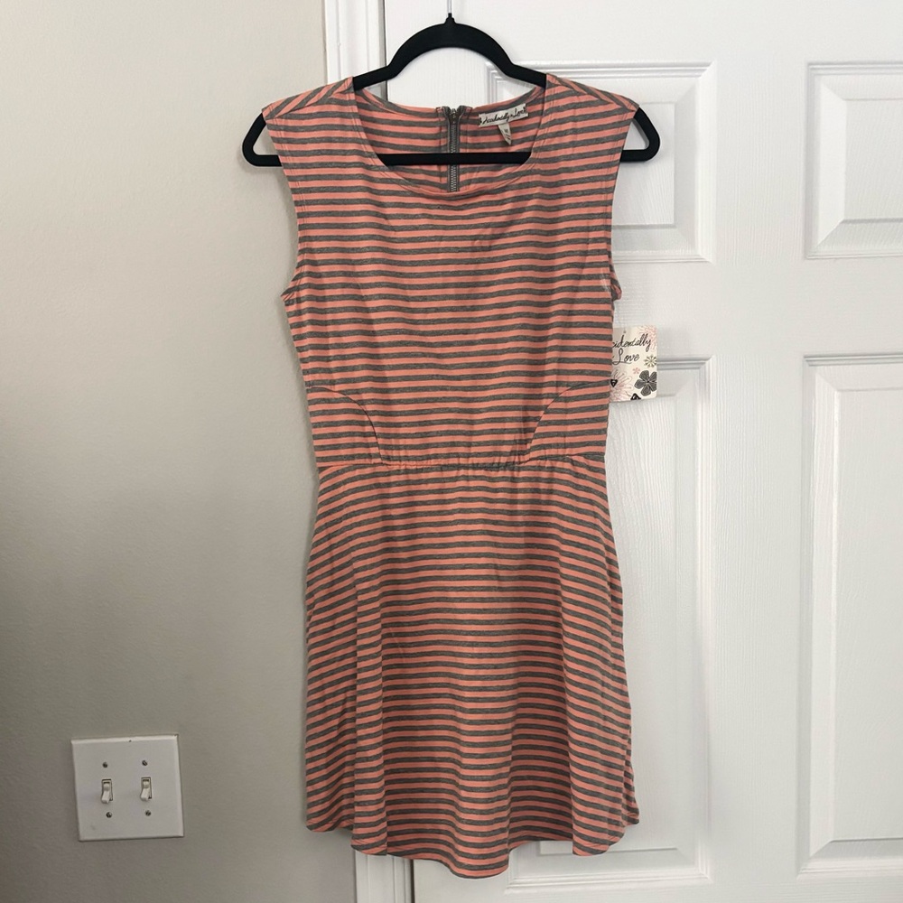 Striped Sleeveless Dress - Orange and Grey
